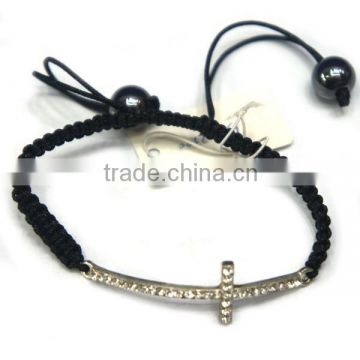 rhinestone(6 color mixed) alloy+rope+6mm Hematite ,cheap religious bracelet