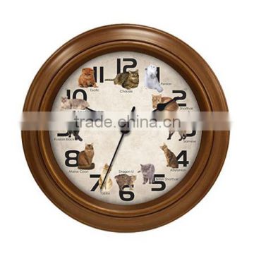 12 inch round brown clock frame cat sound wall clock