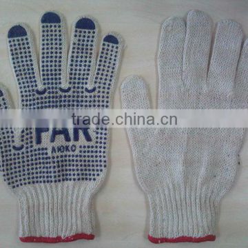 Gray string knit glove with dots