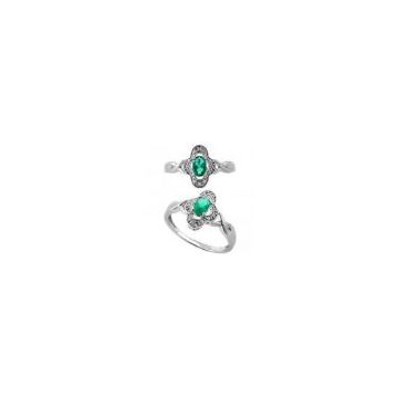custom cz paved folwer-shaped 925 silver jewelry ring with green oval zircon
