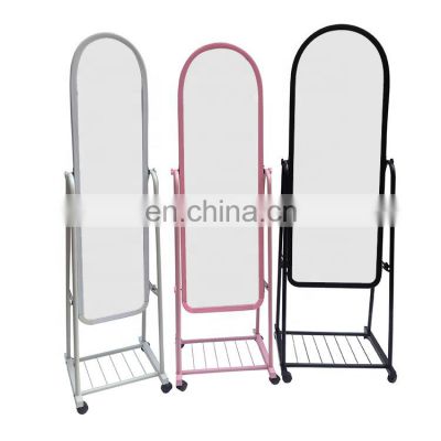 2021 high quality and hot selling home bedroom white black beauty floor standing mirror with Wheels beauty free standing mirror