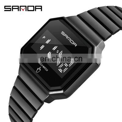 Sanda 8001 Luxury Touch Screen LED Wristwatch for Men Luminous Waterproof Steel Digital Watches