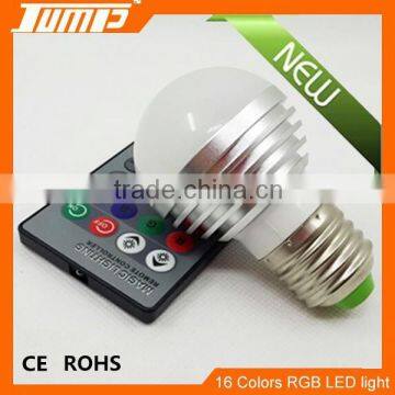 Factory cheap price IR remote control E27 16 colors 3w rgb bulb light