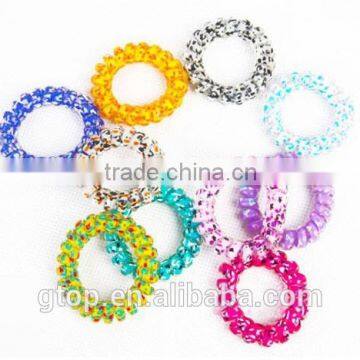 Plastic mixed color elastic candy quality cheap women telephone wire hair circle A-0002