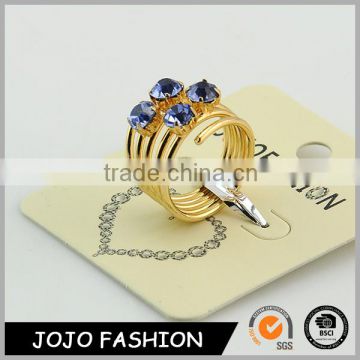 Hot sale multi layers gold plated crystal shiny sapphire gem finger ring                        
                                                                                Supplier's Choice