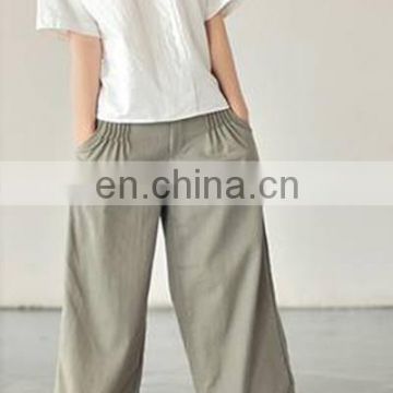 Lady's Woven Cotton/Linen Loose Pants