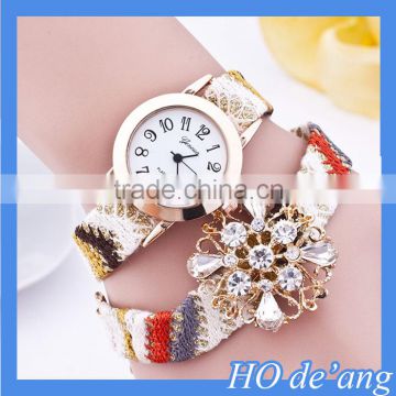 HOGIFT Beauty love woven leather pearl diamond bracelet female watch