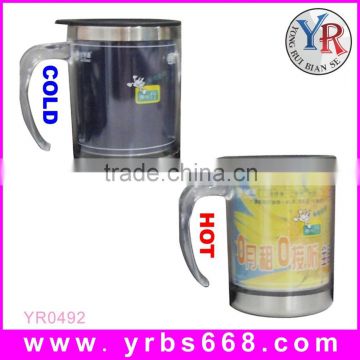 With handle stainless steel double wall color changing travel thermal insulation mug