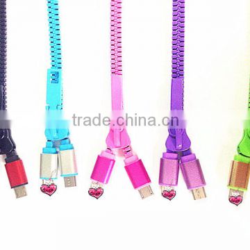 2 in 1 Zipper cable with micro and micro/i5 for samsung/HTC/LG/iPhone
