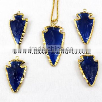 Blue Color Glass Gold Electroplated Arrowhead