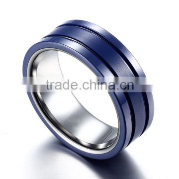 Stylish Double Grooved Solid Ocean Blue Ceramic Ring