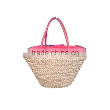 Cheap handmade straw bag with PU handle