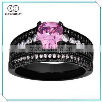 Exquisite 925 silver black wedding ring set