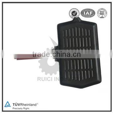high quality rectongular cast iron griddle with wooden handle