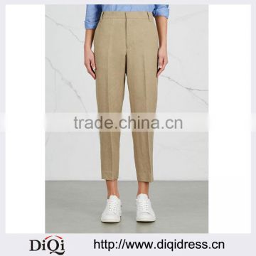Wholesale Women Apparel Newest Casual Cropped Sand Color Linen Blend Trousers(DQE348P)