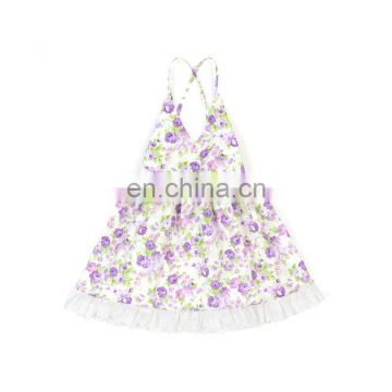 Toddler Summer Lilac Floral  Dresses Baby Frock Designs Girls Lace Dresses