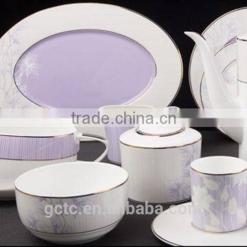 16pcs bone china dinnerware set with moist purple hibiscus