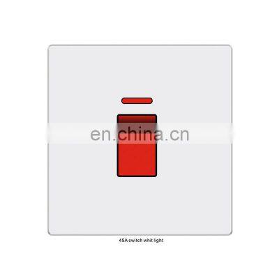 New wall switch with household LED index light white flame retardant PC panel electrical wall socket switch panel 45A
