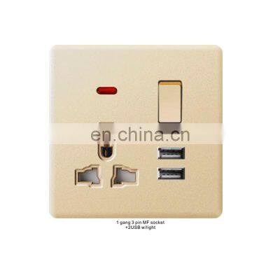 Golden flame-retardant PC panel multi-point power socket electric wall switch socket with 2USB port household indicator