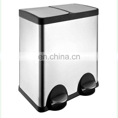 2022 popular home and hotel 2 in 1 garbage bin recycling stainless steel 40L 60L kitchen recycle waste bin