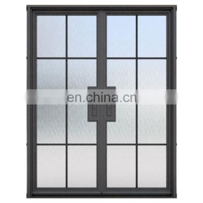 Floor-mounted double glass door double leaf casement swing entrance door with frame and grill