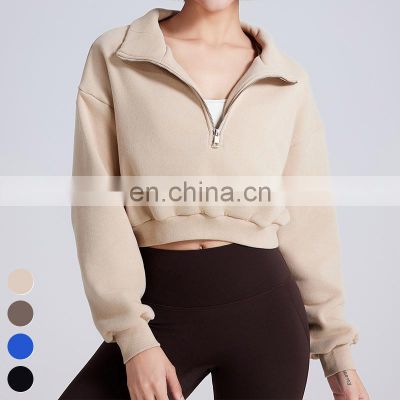 Custom Fitness Top Casual Loose Running Sweatshirts Stand Collar Yoga Coat Long Sleeve Half Zipper Fleece Sports Sweatshirt