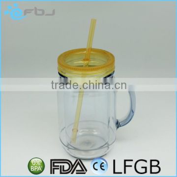Clear Plastic Mason Jar With Straw