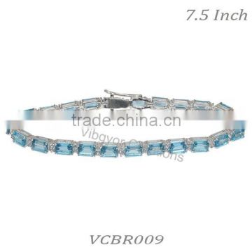 Sterling Silver Bracelet, Blue Topaz Bracelet , Rhodium Bracelet 925 Sterling Silver