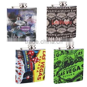 6oz Mini Stainless Steel Hip Flask With Colourful Leather Wrapped