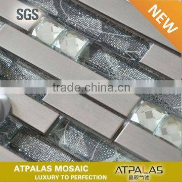 Irregular strip metal mosaic tile,shining diamond glass mosaic tile,backsplash wall mosaic tiles AGL6029