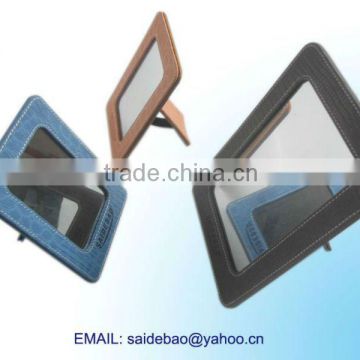 Cosmetic leather framed stand make up mirror