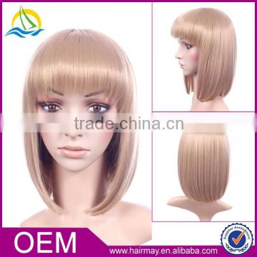 European style new design lolita short wig cheap synthetic blonde bangs wig