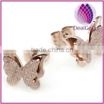 18k rose gold plated stainless steel butterfly earring