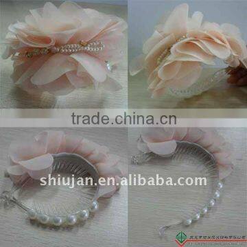 Pink hair clip with beads---hair accessory