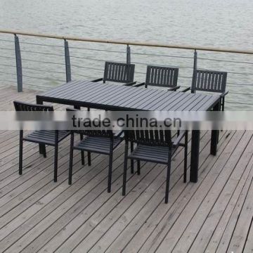 2011 hot iron frame plastic wood outdoor table set