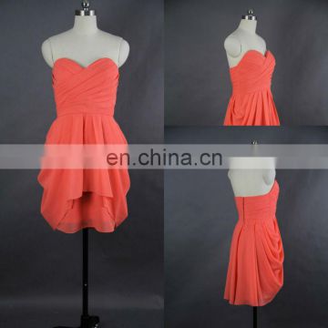 Free shipping coral color short mini strapless sweetheart chiffon prom dress JPD007