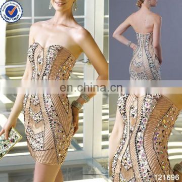 latest factory directly supply champagne sweetheart beaded samples of cocktail dress