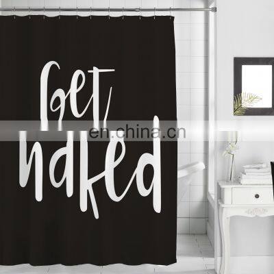 Custom Black Get naked Creative Digital Printed Waterproof Shower Curtain with Hooks Hotel Bath Curtain