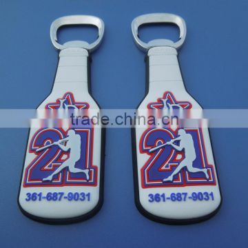 customized 3d pvc bottle shape bottle openers with baseball team logo
