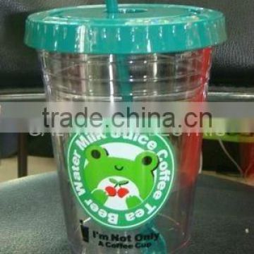 plastic water cup with straw - 16oz