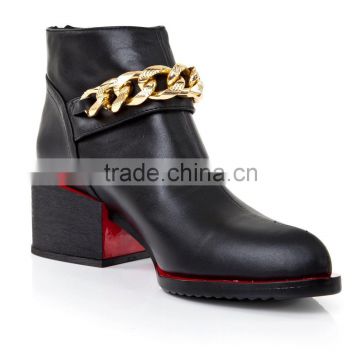 Women european winter ankle boots gold chain boots back zipper chunky women short boots