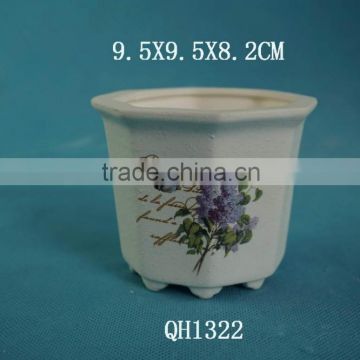 multicapacity ceramic flower pot with flower decal, different shape