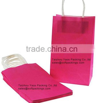 fancy design kraft paper carrier bag, custom kraft paper bag for packing, colored take away kraft paper bag with square bottom