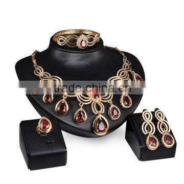 Fashion Africa bridal jewelry set , gold plated alloy red cz ruby earring ring bangle necklace jewelry set