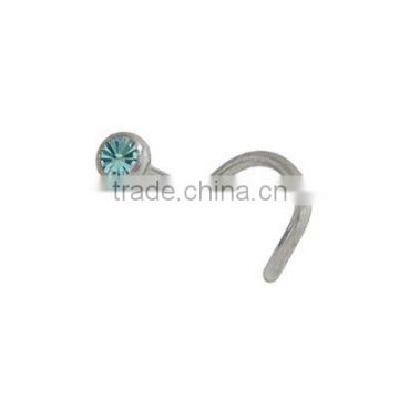 316L Surgical Steel Nose Stud Body Jewelry with Light Blue Gem