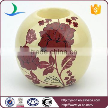 YSch0021-01 ceramic red flower decal round decorative candle holder