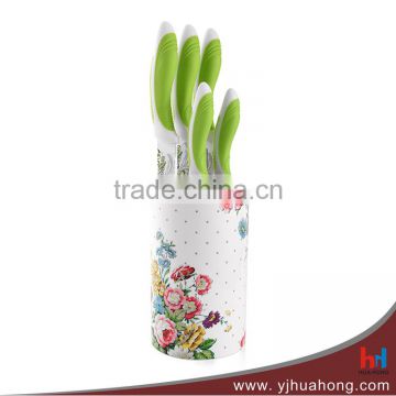 Flower Pattern Printing Non Stick Coating Kitchen Knife Set with ABS Handle