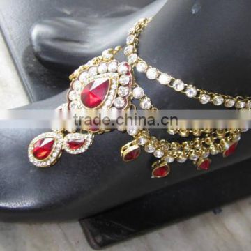 Gold plated stone broad payal ANKLETS pair feet bracelet