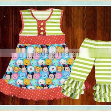 wholesale girls purple clothes girl summer green stripe pattern outfit