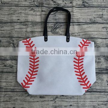 softball football baseball canvas cheap travel personalized tote bag with leather handles handbags lady bag purse for women's